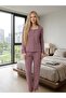 Women's Long Sleeve Patterned Bow Detailed Camisole Fabric Pajama Set - 2