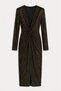 Black Sequined Draped Long Sleeve Dress - 3