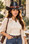 Women's Cowboy Hat Leather Look Metal Bull Figure Drawstring Western Hat - 5