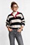 Striped Embroidered Oversize Knitwear Sweater Lki̇0060 Stone Anthracite - 2