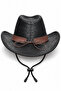 Women's Cowboy Hat Leather Look Metal Bull Figure Drawstring Western Hat - 3