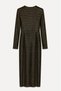 Black Sequined Draped Long Sleeve Dress - 2