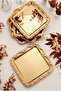 Diamo 6 Pieces Crystal Stone Detailed Silver Stainless Steel Gold Frame Coffee Presentation Tray Serving Decorative Tray