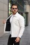 Stone White Men's Zippered Cashmere Bomber Coat - 3