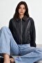 Denim Collar Leather Jacket - 2