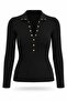 Black Stand-Up Collar Knitwear with Snap Fasteners 251037