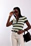 Brown Striped Buttoned Short Sleeve Knitwear 4752 - 3