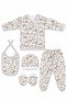 100% Cotton 5-Piece Newborn Happy Bear Patterned Hospital Discharge Set – Baby Bodysuit Set, Hat, Bib, Gloves - 2