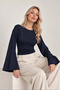Women's Navy Blue Beli Fit Spanish Sleeve Premium Fabric Blouse - 3