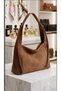 Women's Tan Suede Daily Use Zippered Stylish Large Volume Shoulder Bag - 2
