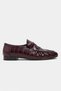 Marbella Burgundy Waterway Crocodile Leather Saddler Drawstring Band Detail Flat Sole Women's Loafer - 5