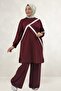 68099 Plus Size Stoned Modal Tunic with White Stripes on the Front and Sleeves - Burgundy