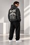 Unisex Oversize Washed Graffiti Printed Zippered Hooded 3 Thread Sweatshirt Comfortable Fit Daily Use Streetwear Hoodie