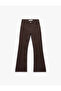 Ribbed Detailed Regular Waist Slim Fit Spanish Flare Trousers - Flare Jeans - 4