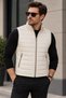 Leao Genuine Leather Men's Ecru Puffer Vest