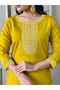 Bright Yellow Straight Kurta Pant Set with Multicolor Printed Dupatta - LRN9460 | Yellow-Size:L-40-Inches - 6