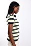 Brown Striped Buttoned Short Sleeve Knitwear 4752 - 5