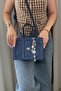 Women's Navy Blue Suede Bag - Adjustable Long Strap Hand and Shoulder Bag - with Charm Gift