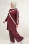 68099 Plus Size Stoned Modal Tunic with White Stripes on the Front and Sleeves - Burgundy - 3