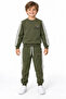 Boy's Khaki 2 Thread Tracksuit Set with Crew Neck, Stripe Detail and Embroidered Bottom and Top Set - 4