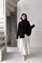Women's Black Buttoned Shawl Detailed Slit Premium Quality Knitwear Poncho Sweater - 2