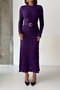 Women's Purple Stylish Belted and Cuff-Button Detailed Long Knit Dress - 6