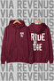 Biker Printed Burgundy Wide Fit Hoodie Sweatshirt - 3 Thread Fleece Detail Inside