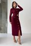 Women's Burgundy Stylish Slim Midi Knitwear Dress with Button and Belt Detail (Size S/M) - 3