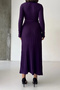 Women's Purple Stylish Belted and Cuff-Button Detailed Long Knit Dress - 7