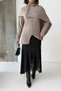Women's Stone Color Buttoned Shawl Detailed Slit Premium Quality Knitwear Poncho Sweater - 6