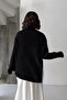 Women's Black Buttoned Shawl Detailed Slit Premium Quality Knitwear Poncho Sweater - 4