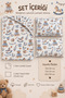 100% Cotton Mother's Side - Baby Elastic Bed Sheet Set with Park Bed Toy and Teddy Bear - 2 Pillowcases 60X120 / 70X120 / 70X110 - 3