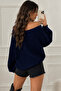 Women's Draped V-Neck Selanik Knit Basic Sweater - 3