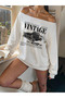 Women's Vintage Car Printed Boat Neck Oversized Sweatshirt - 6