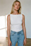 White Zero Sleeve Boat Neck Blouse