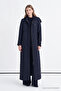 Hooded Belted Long Navy Blue Overcoat 13993