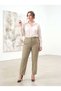 Women's Plus Size Fabric Trousers Elastic Waist Flexible Office Ironed Stone Color - 3