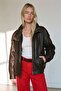 Dark Brown Stand Collar Bomber Leather Jacket
