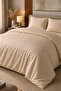 Premium Striped Cotton Satin Double Duvet Cover Set |   Pillowcase and Sheet Included |   Beige