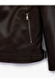 Long Sleeve Zippered Double Breasted Collar Faux Leather Jacket - 6