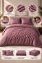 Premium Striped Cotton Satin Double Duvet Cover Set |   Pillowcase and Sheet Included |   Plum - 3