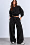 Black 3-Thread Crop Sweatshirt with Embroidered Belt - 2