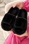 3-Piece Powder - Cream - Black Extra Soft Furry 3 cm Sole Plush House Slippers Set Byndset01 - 7