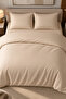 Premium Striped Cotton Satin Double Duvet Cover Set |   Pillowcase and Sheet Included |   Beige - 4