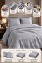Premium Striped Cotton Satin Double Duvet Cover Set |   Pillowcase and Sheet Included |   Light Gray - 3