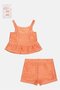 Toddlers Girl 3 Pieces Top And Bottom With Scrunchies Set, Coral - 3
