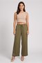 Women Regular Fit Solid Wide Leg Pants, Olive - 2
