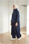 Women's Nubuck Textured Degaje Collar Asymmetrical Long Tunic Wide Leg Pants Two-Piece Set - 2