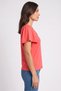 Women V Neck Short Sleeve Solid Top, Coral - 3