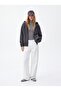 Slim Fit Striped High Collar Black Sweatshirt